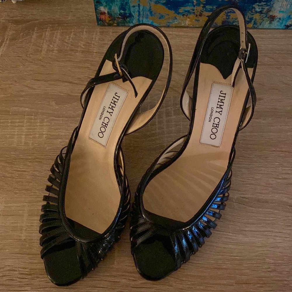 Jimmy Choo black, open toe, heels